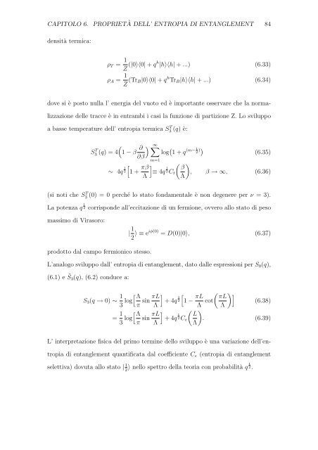 entropia di entanglement in teorie invarianti conformi bidimensionali