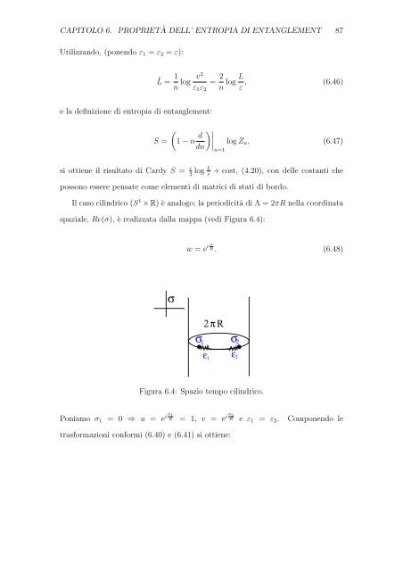 entropia di entanglement in teorie invarianti conformi bidimensionali