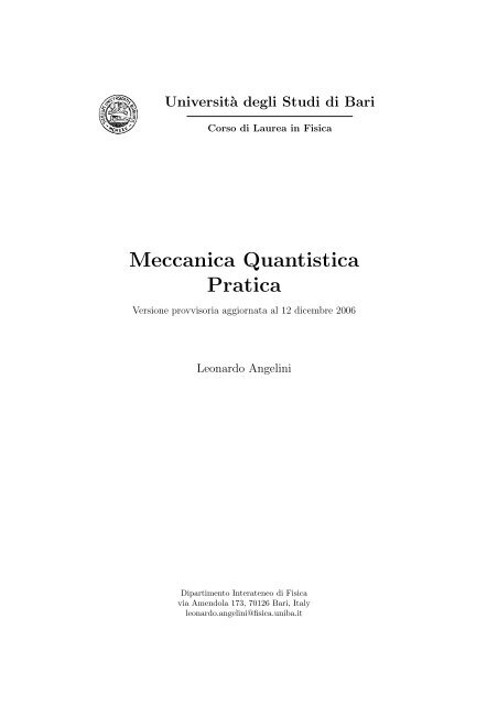 Angelini Meccanica Quantistica Pratica Esercizi Studenti Di Fisica