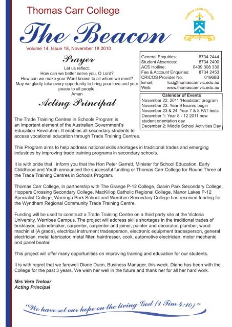 Acting Principal Prayer - Thomas Carr College
