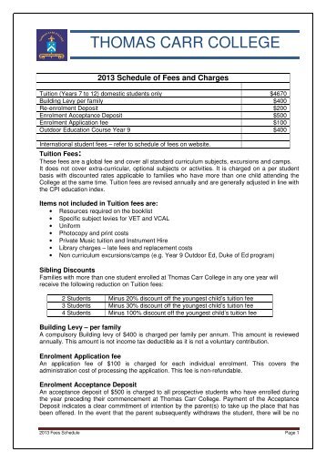 Fees Schedule for 2013 - Thomas Carr College