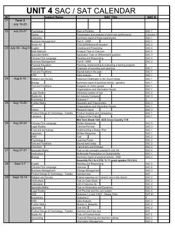 UNIT 4 SAC / SAT CALENDAR - Thomas Carr College