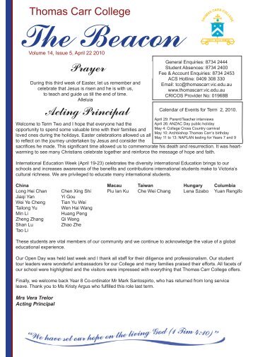 Acting Principal Prayer - Thomas Carr College