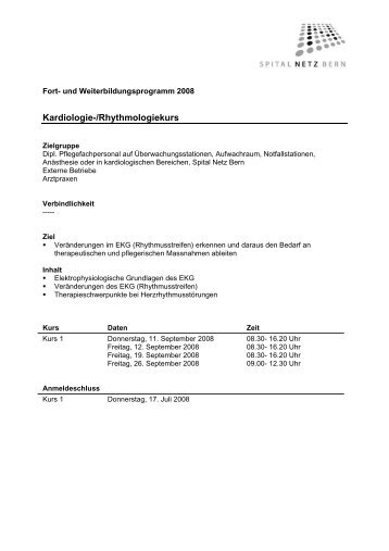 Kardiologie-/Rhythmologiekurs - Spital Tiefenau - Spital Netz Bern