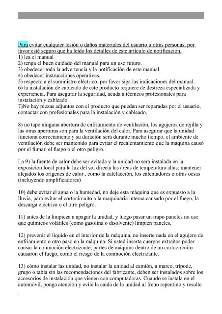 Para evitar cualquier lesión o daños materiales del usuario u ... - Inicio