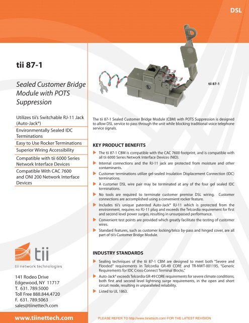 tii 87-1 Sealed Customer Bridge Module with POTS Suppression