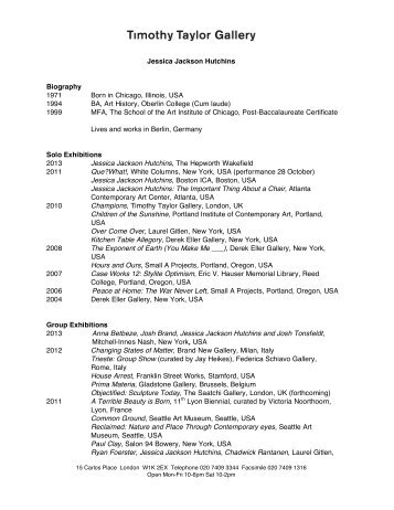 Jessica Jackson Hutchins CV 2012 - Timothy Taylor Gallery