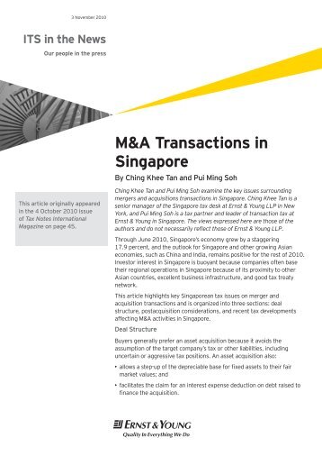 M&A Transactions in Singapore - Ernst & Young T Magazine