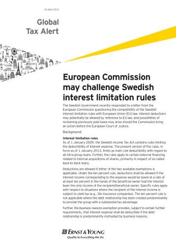 European Commission may challenge Swedish interest limitation rules