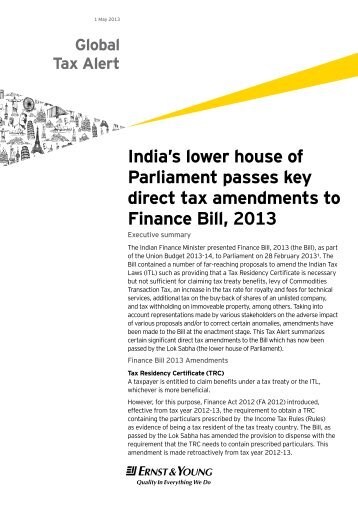 India's lower house of Parliament passes key direct ... - Ernst & Young