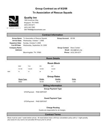 Group Contract as of 9/2/08 Quality Inn Tn Association of Rescue ...