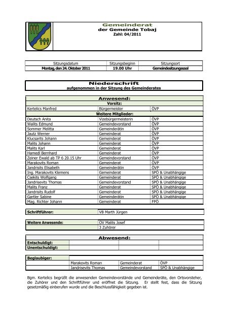 Gemeinderatsprotokoll (102 KB) - .PDF - Tobaj