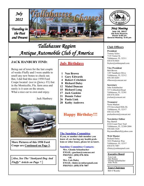 april - Tallahassee Region Antique Automobile Club of America