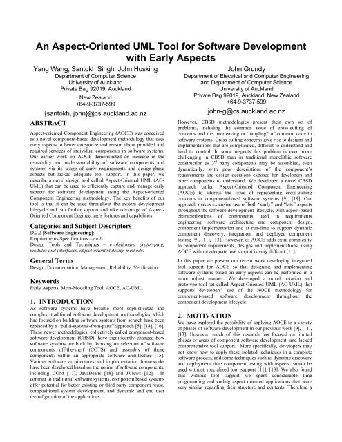 An Aspect-Oriented UML Tool for Software Development with ... - trese