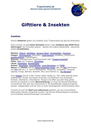 Gifttiere & Insekten - Tropeninstitut