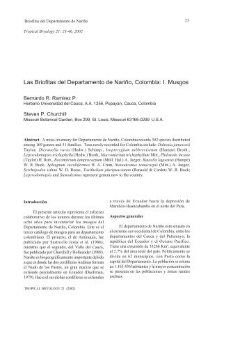 Las Briofitas del Departamento de Nariño ... - Tropical Bryology