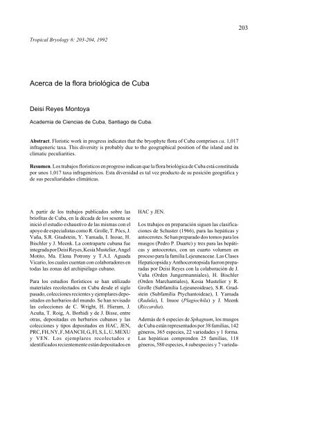 Acerca de la flora briológica de Cuba - Tropical Bryology