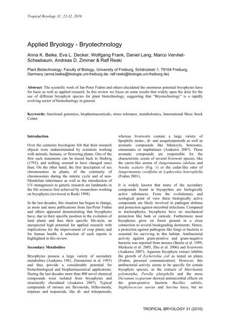 Applied Bryology - Bryotechnology - Plant Biotechnology