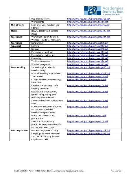 Health and Safety Arrangements