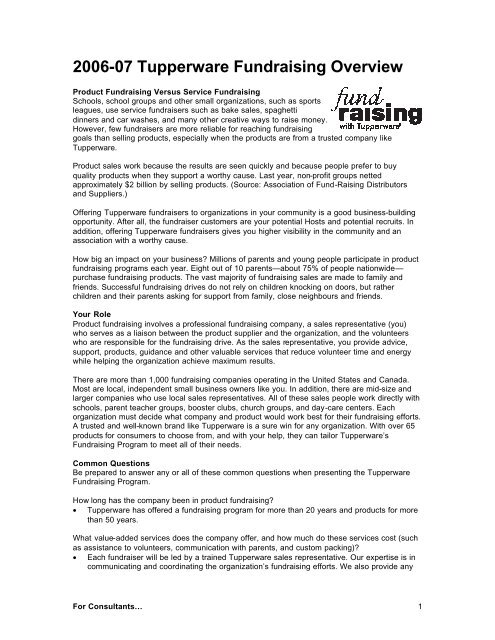 2006 07 Tupperware Fundraising Overview Current Programs