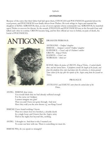 Sophocles ANTIGONE Because of the curse that their father had laid ...
