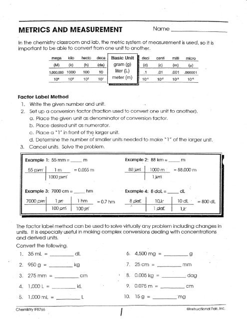 Dimensional Analysis Worksheet Answer Key