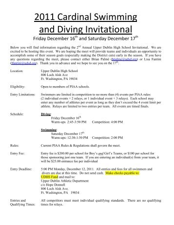 Cardinal Invitational - Upper Dublin High School - Swimming & Diving