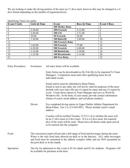 Cardinal Invitational - Upper Dublin High School - Swimming & Diving