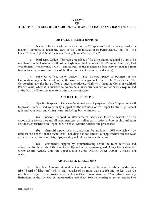 bylaws - Upper Dublin High School - Swimming & Diving