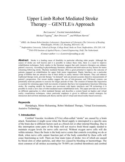 Upper Limb Robot Mediated Stroke Therapy ? GENTLE/s Approach