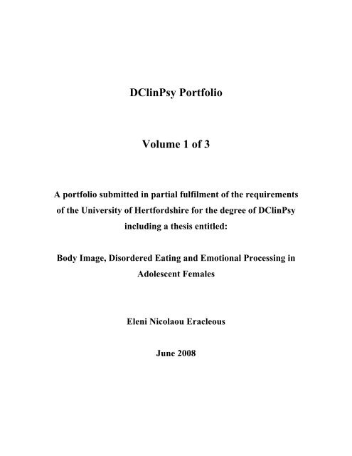 DClinPsy Portfolio Volume 1 of 3 - University of Hertfordshire ...