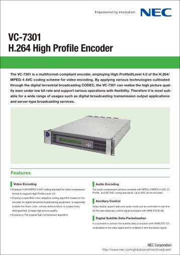 VC-7301 H.264 High Profile Encoder (PDF) - Nec