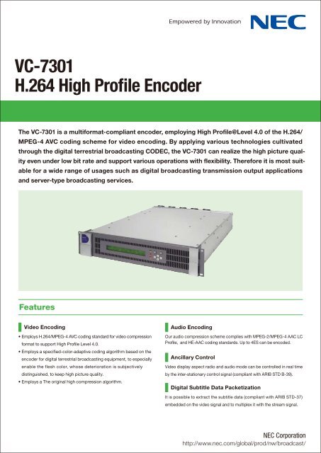 VC-7301 H.264 High Profile Encoder (PDF) - Nec