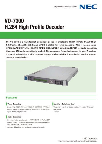 VD-7300 H.264 High Profile Decoder (PDF) - Nec