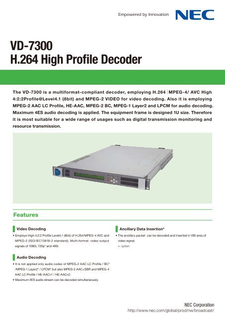 VD-7300 H.264 High Profile Decoder (PDF) - Nec
