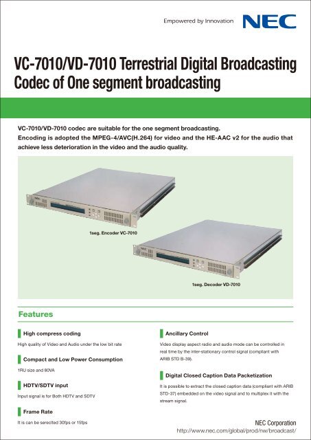 VC-7010/VD-7010 One-Segment Codec (PDF) - Nec