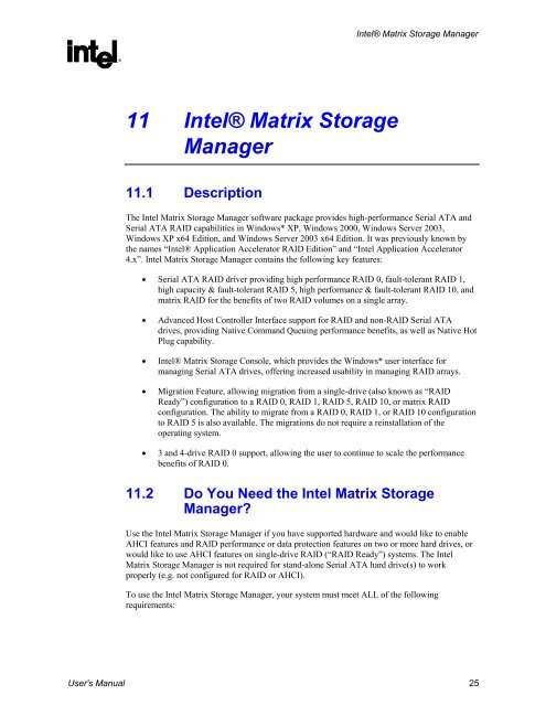 Intel(R) Matrix Storage Manager User's Manual - Fujitsu UK