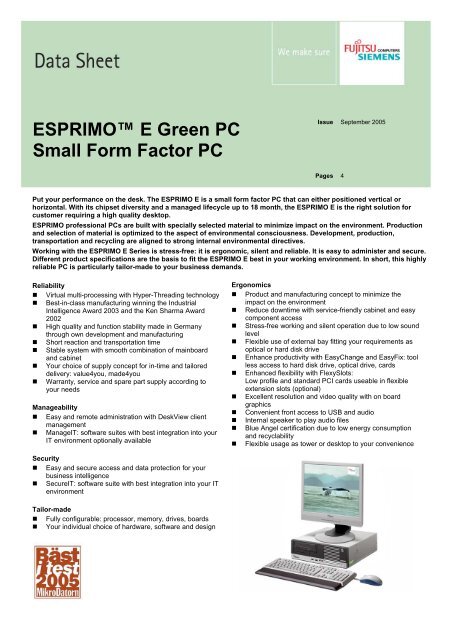 Esprimo E Green Pc Small Form Factor Pc Fujitsu Uk