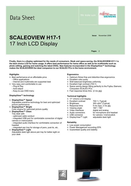 SCALEOVIEW H17-1 17 Inch LCD Display - Fujitsu UK