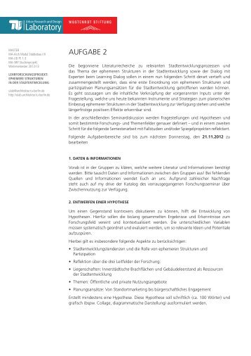 Aufgabe 2 (PDF) - Urban Research and Design Laboratory - TU Berlin