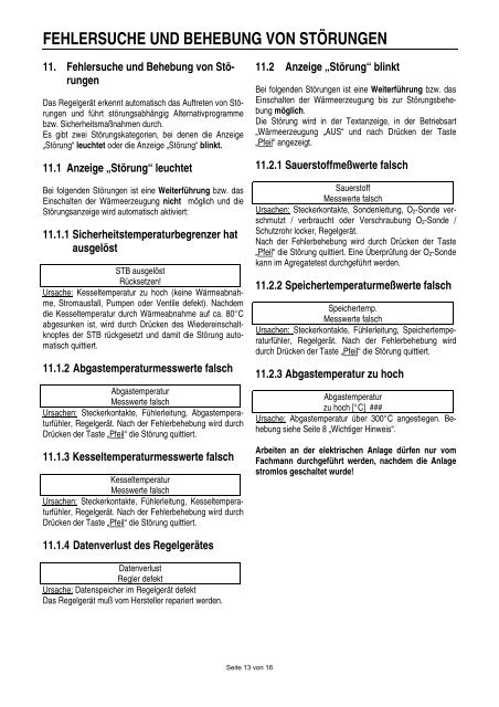 KURZBEDIENUNGSANLEITUNG FÜR DEN ... - Arca Heizsysteme eK