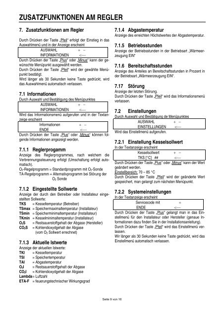 KURZBEDIENUNGSANLEITUNG FÜR DEN ... - Arca Heizsysteme eK