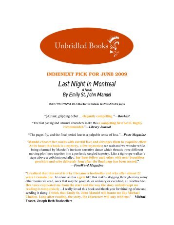 Last Night in Montreal - Unbridled Books