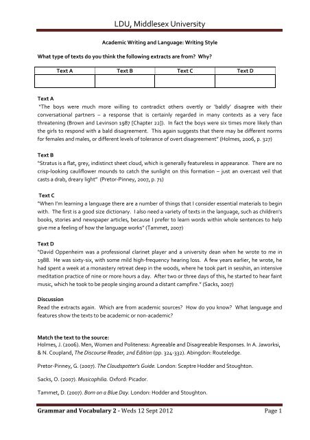 Text Types Academic Style Unihub Middlesex University