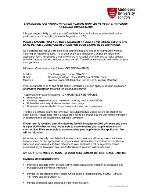 Application Form - UniHub - Middlesex University