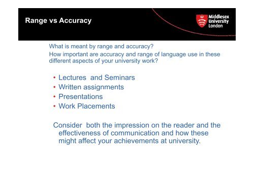 Grammar And Vocabulary - UniHub - Middlesex University