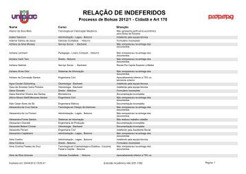 RELAÇÃO DE INDEFERIDOS - Uniplac