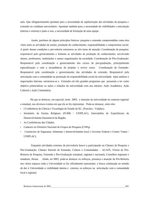 Relatório Institucional de 2003 - Uniplac