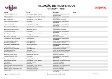 RELAÇÃO DE INDEFERIDOS - Uniplac