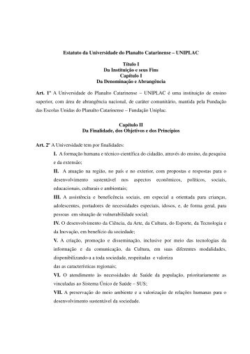 Proposta de Estatuto para a Universidade - Uniplac